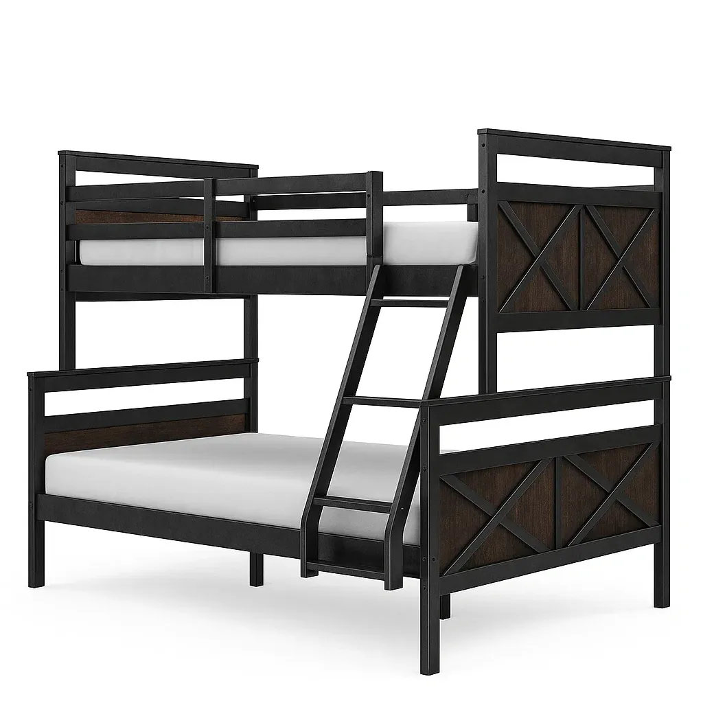 Lit superposé en acier et bois noir/marron