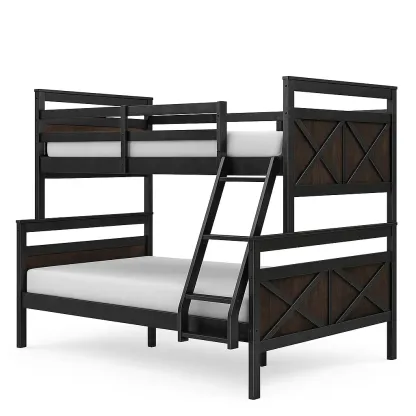 Lit superposé en acier et bois noir/marron