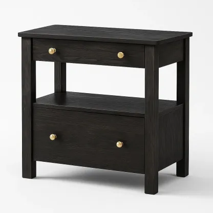 Table de chevet en bois noir avec poignées métalliques