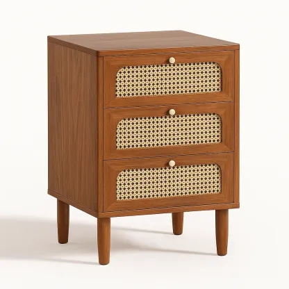 Table de chevet en bois avec tiroirs en rotin et MDF