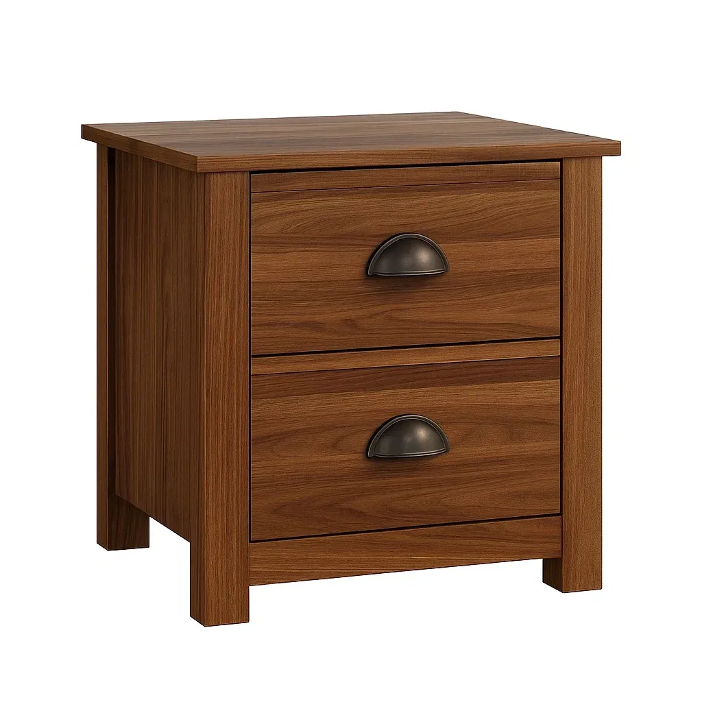 Table de chevet en bois de noyer avec 2 tiroirs