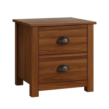 Table de chevet en bois de noyer avec 2 tiroirs