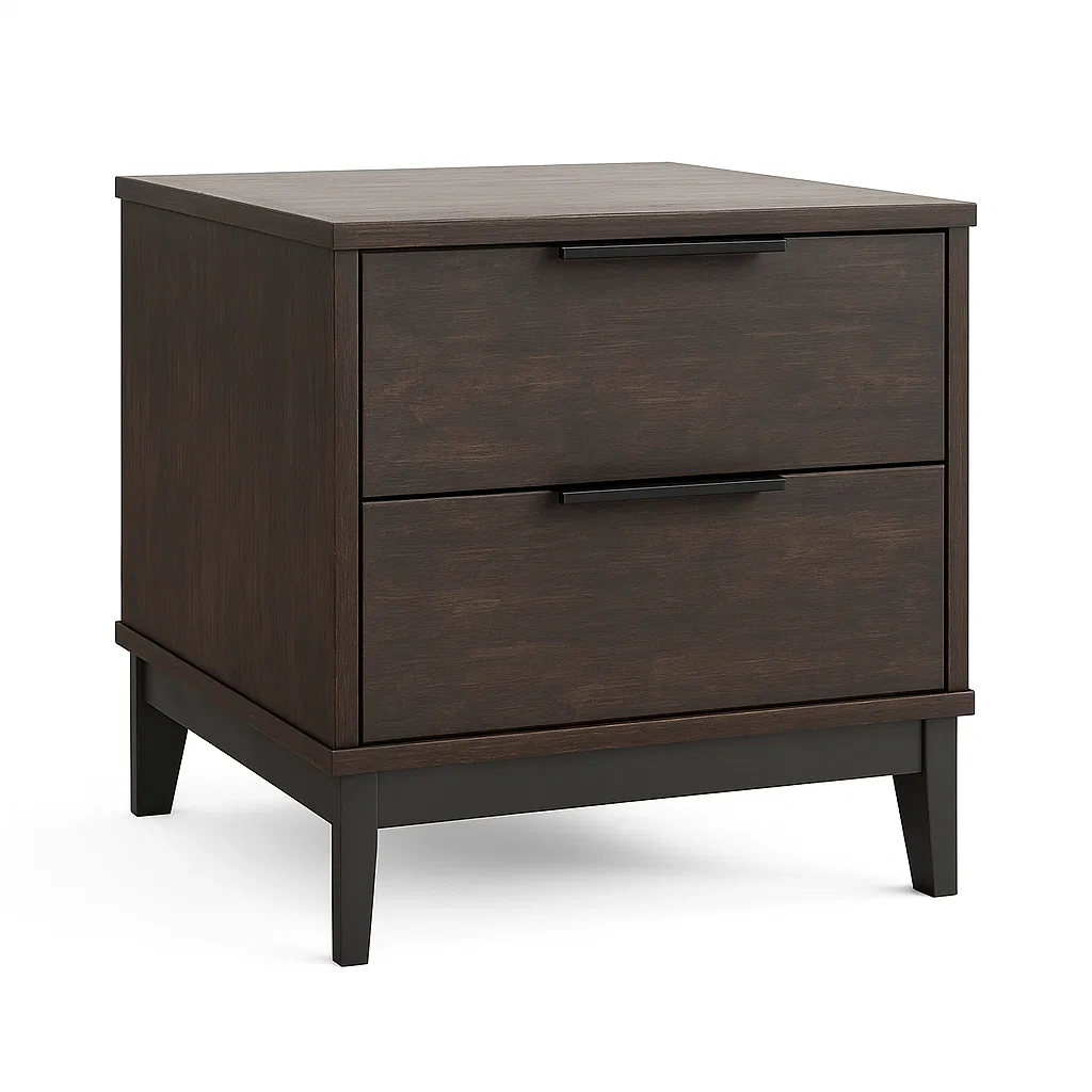 Table de chevet en bois avec deux tiroirs marron