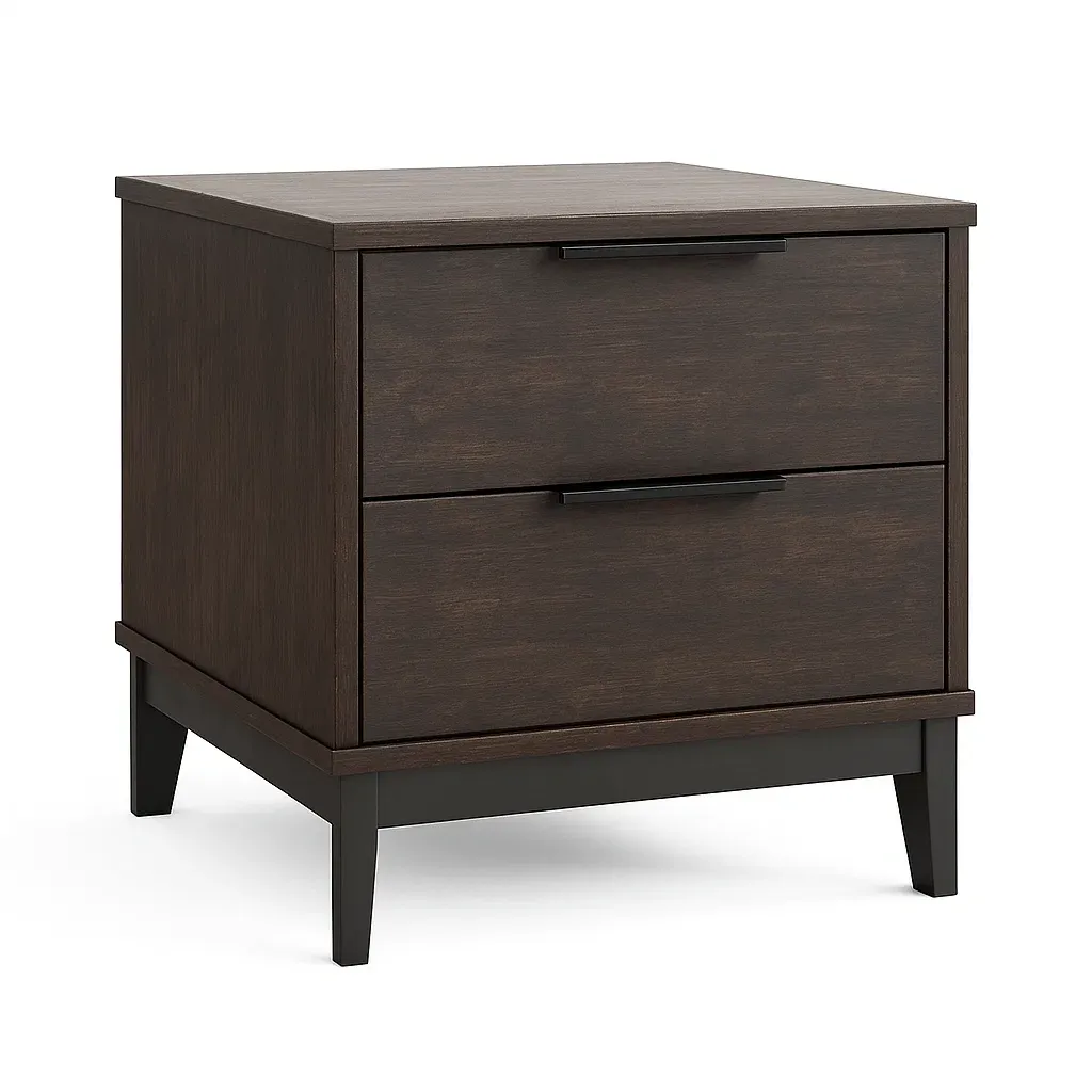 Table de chevet en bois avec deux tiroirs marron