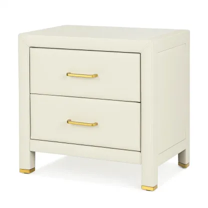 Table de chevet en cuir synthétique beige avec poignées en métal doré