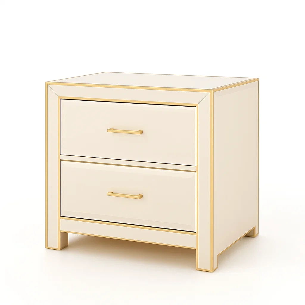 Table de chevet 2 tiroirs en MDF crème