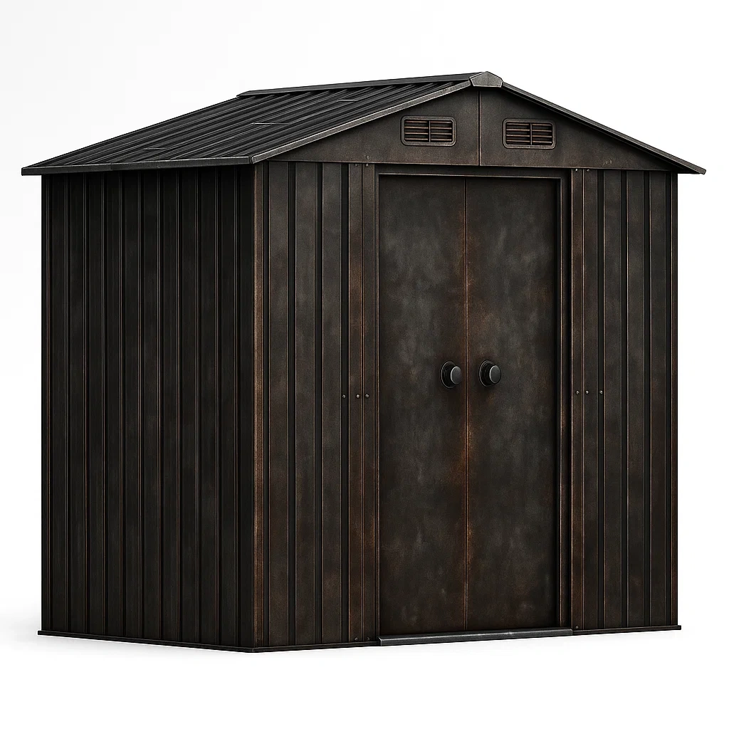 Abri de jardin en métal avec toit à double pente et portes doubles (213x127x185 cm Noir)