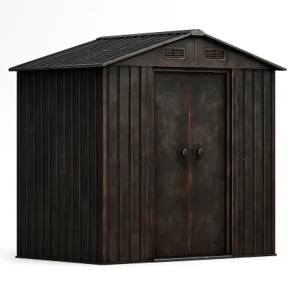 Abri de jardin en métal avec toit à double pente et portes doubles (213x127x185 cm Noir)