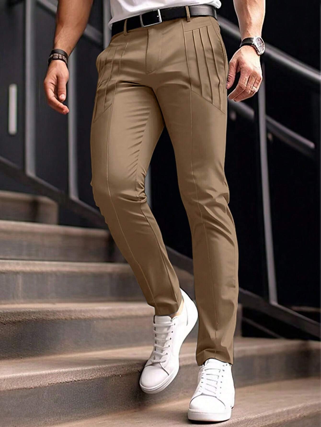 Men's Dress Pants Trousers Chinos Buttons Pocket Plaid Comfort Formal Party Work Fashion Classic Style Black Wine Micro-elastic