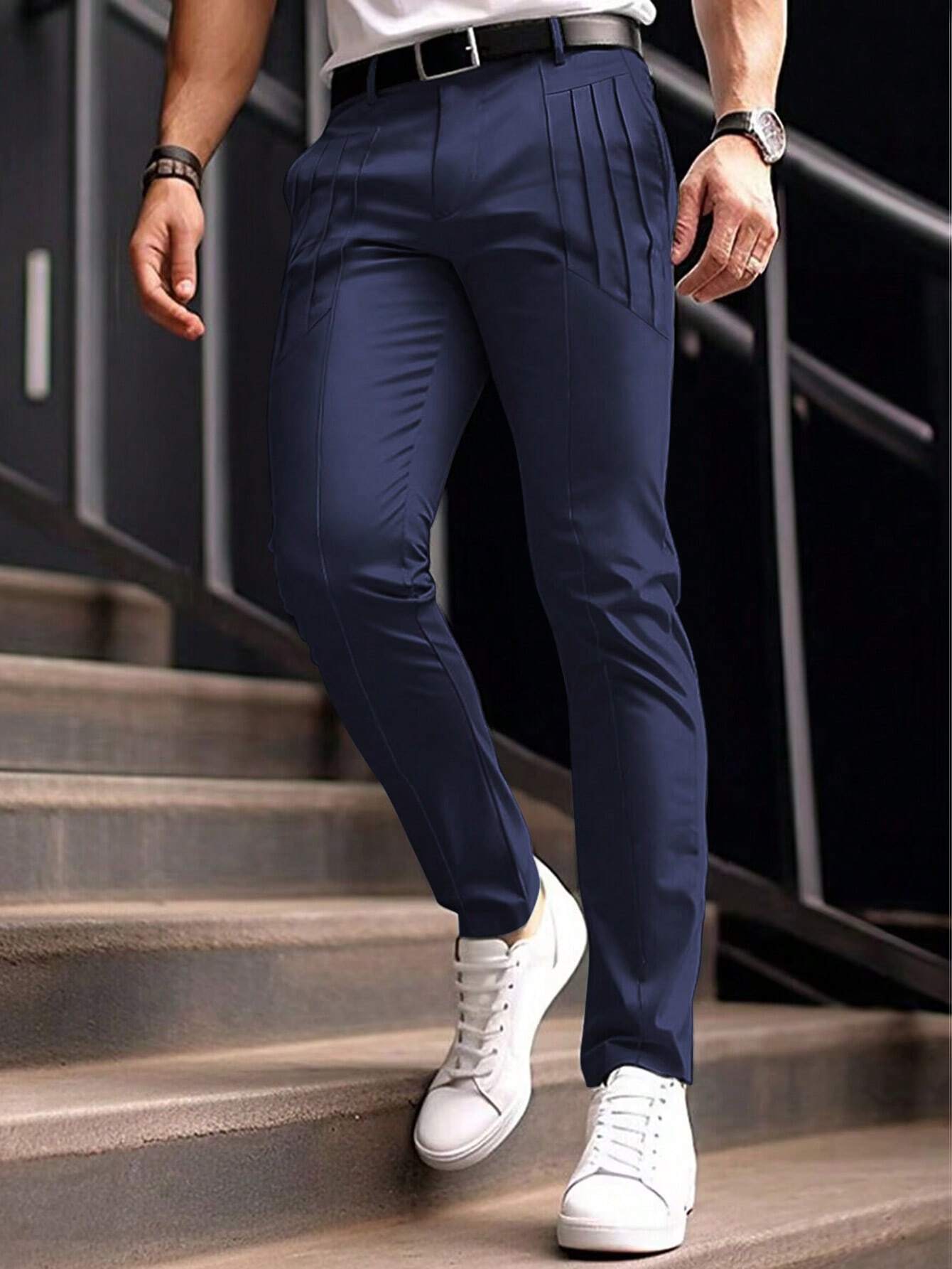 Men's Dress Pants Trousers Chinos Buttons Pocket Plaid Comfort Formal Party Work Fashion Classic Style Black Wine Micro-elastic