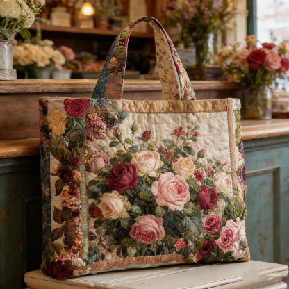 Vintage Rose Garden Quilted Tote Bag WGO3582