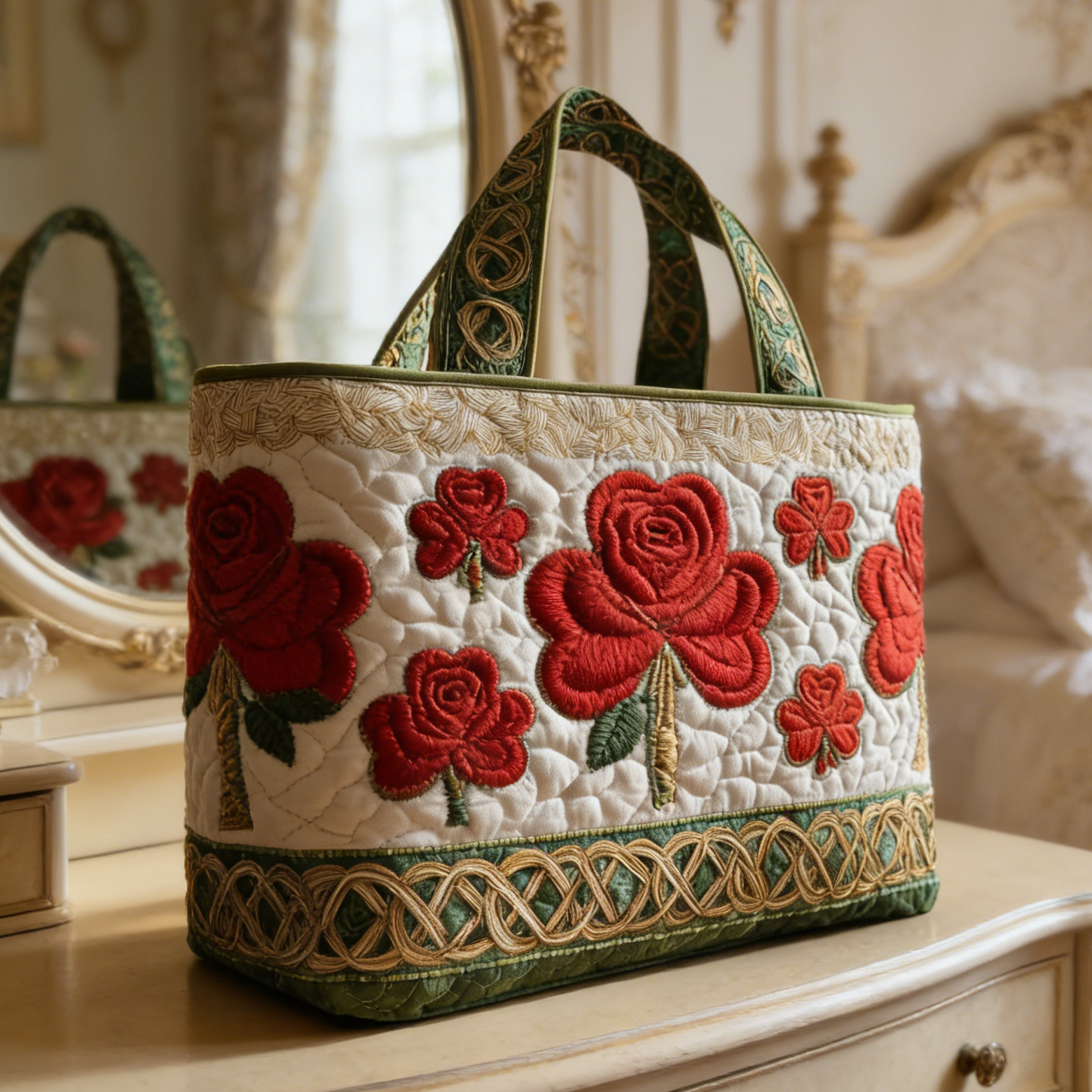 Celtic Rose & Clover Quilted Tote Bag NVK703