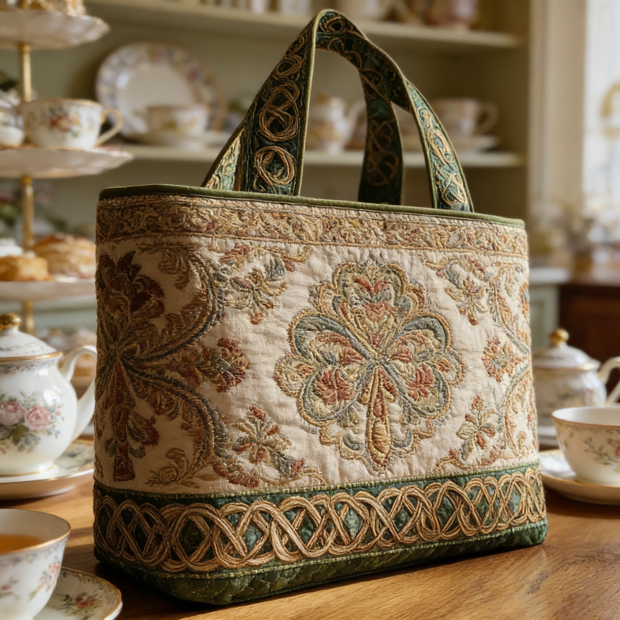 Vintage Floral Tapestry Quilted Tote Bag KXP689