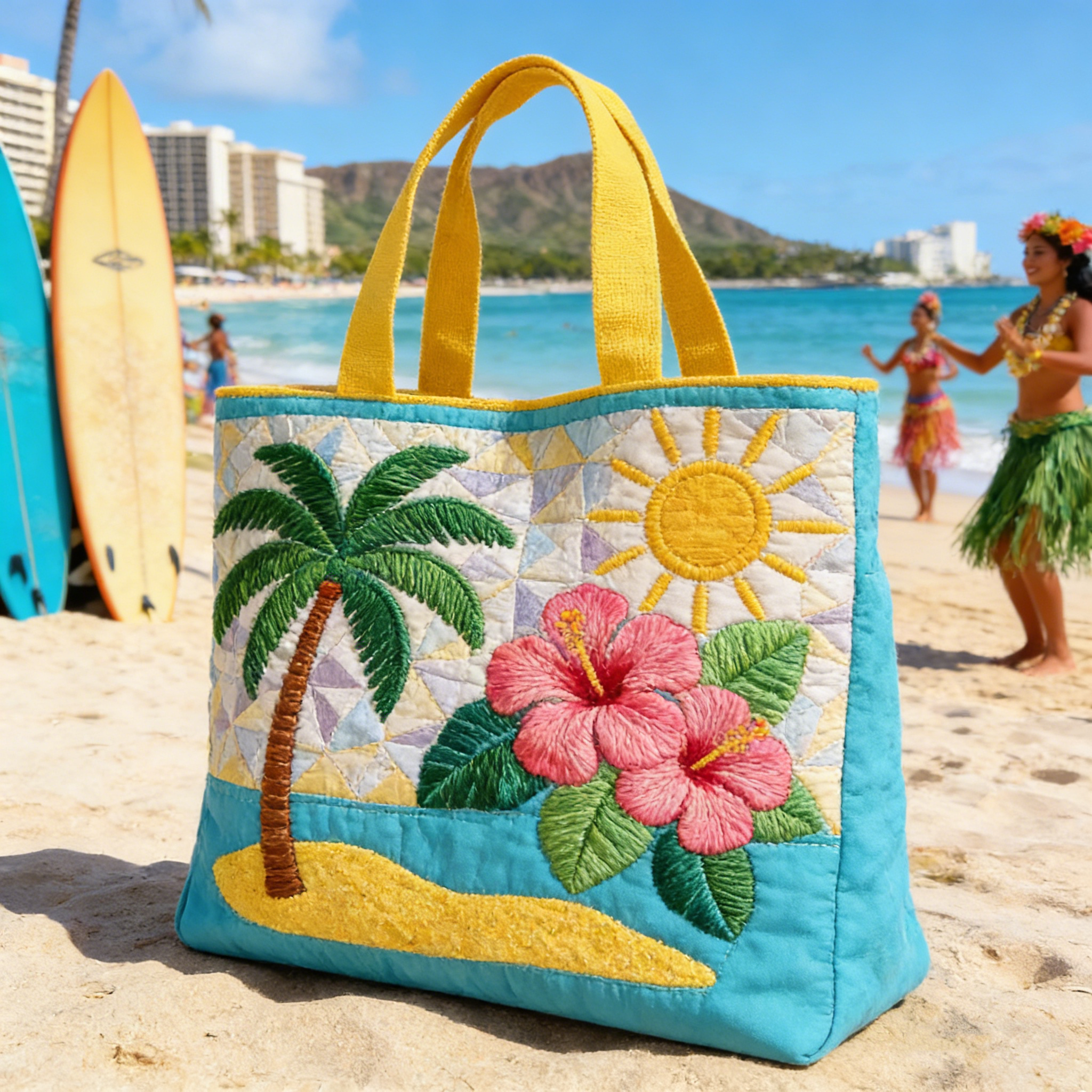 Beach Hibiscus Quilted Tote Bag