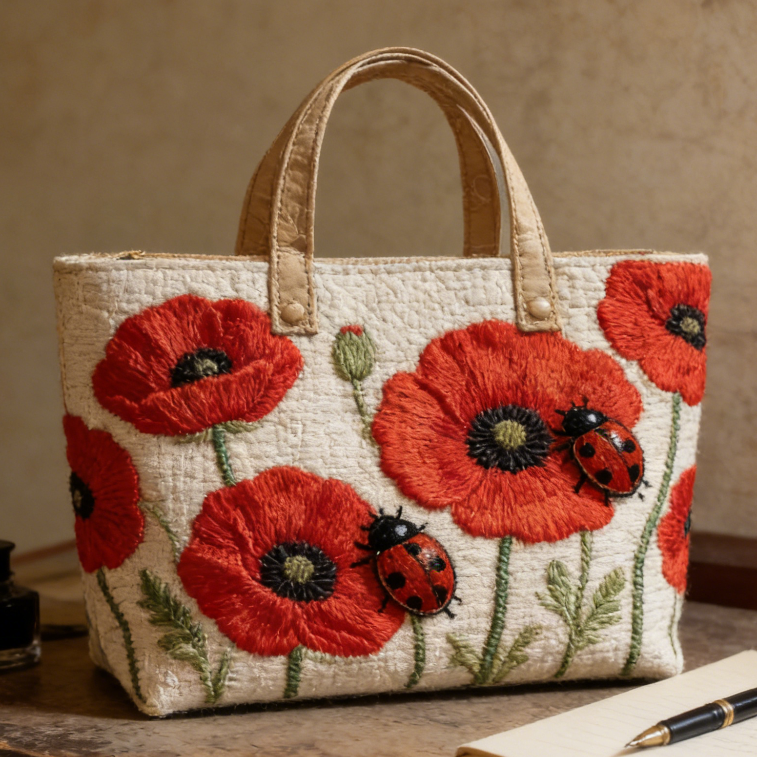 Poppy & Ladybug Quilted Tote Bag NV00010