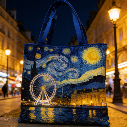Van Gogh Starry City Quilted Tote Bag
