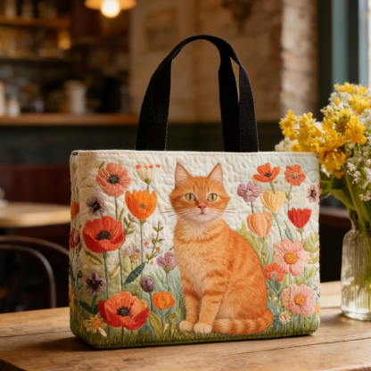 Ginger Cat in Wildflower Meadow Quilted Tote Bag BWR3845