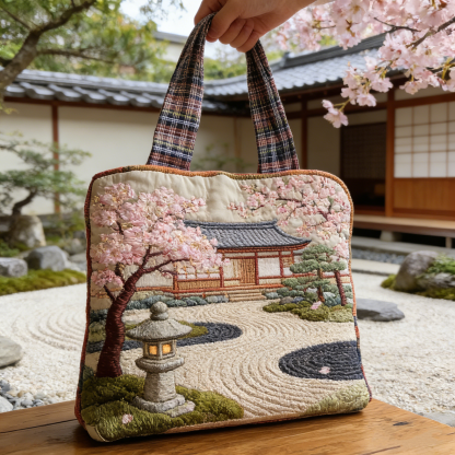 Japanese Zen Garden Cherry Blossom Quilted Tote Bag LCV0519