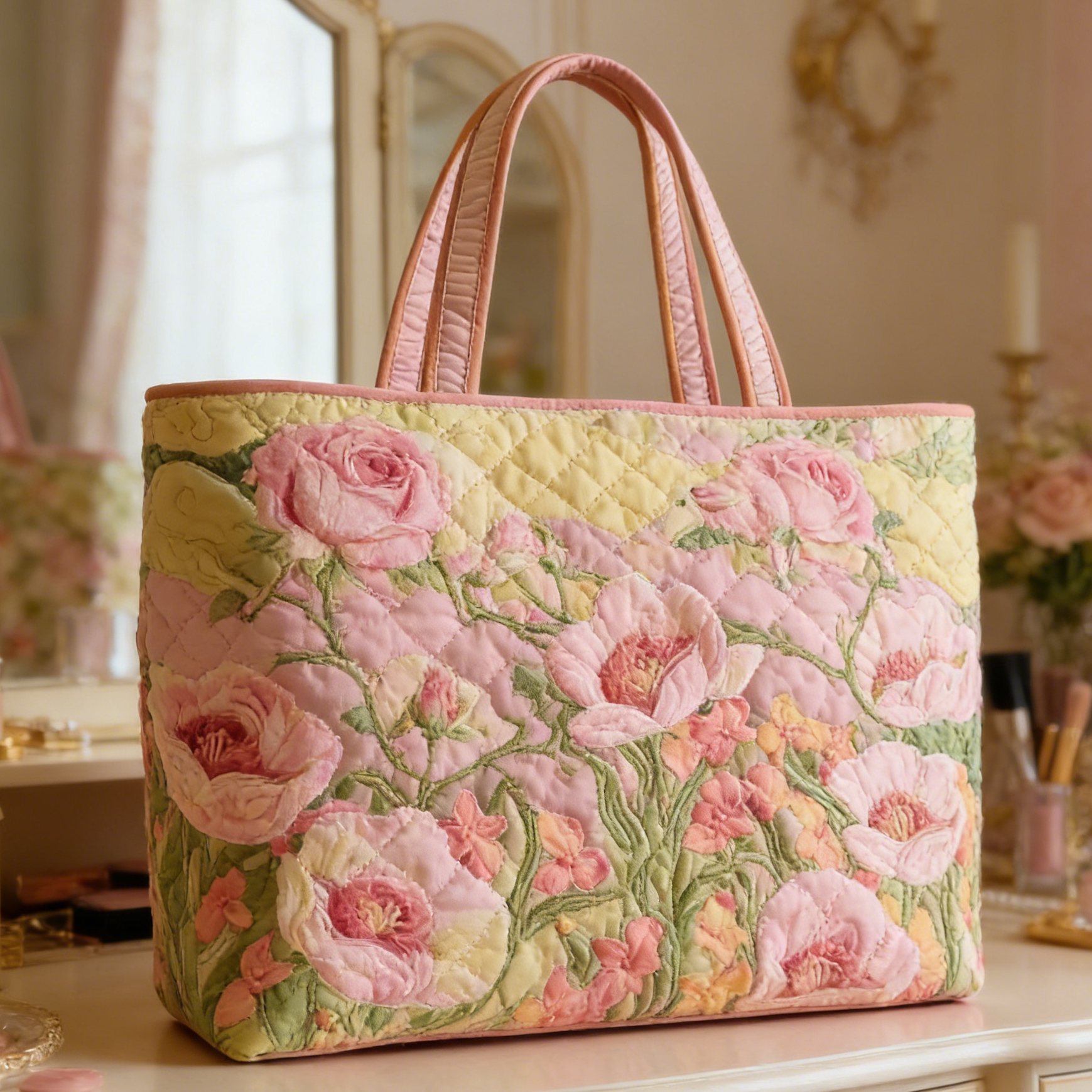 Pastel Floral Quilted Tote Bag NRWO5189