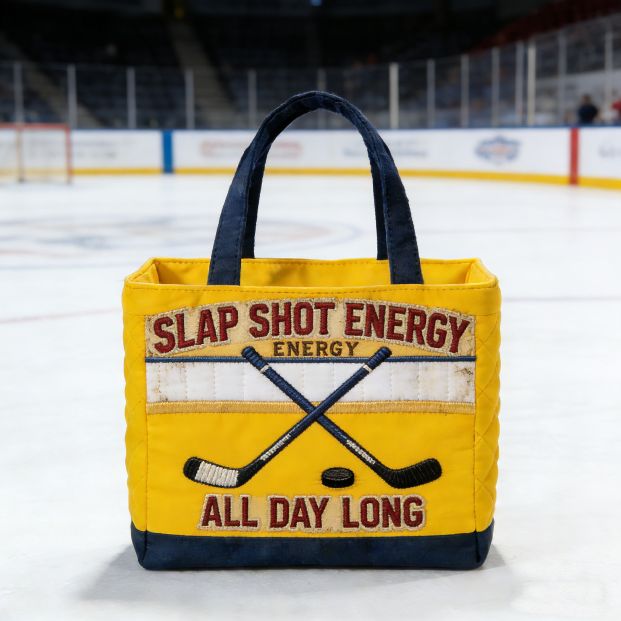 Handmade Quilted Sporty Tote Bag, Hockey Pattern Fabric Shoulder Handbag