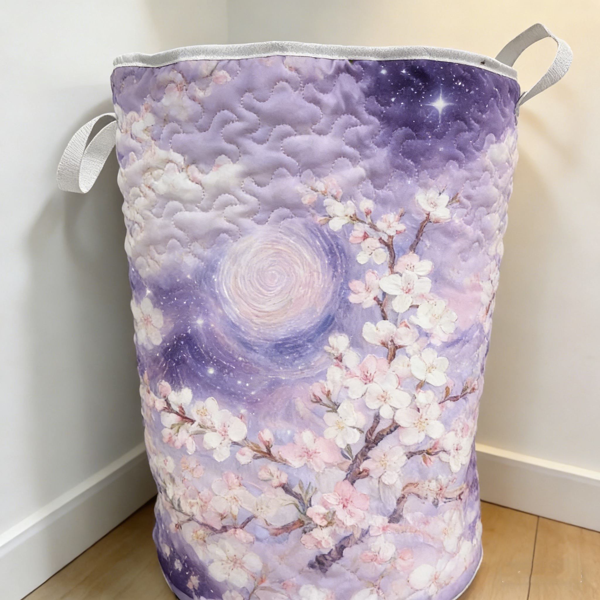 Starry Night Cherry Blossom Quilted Laundry Basket [Real Shot]64