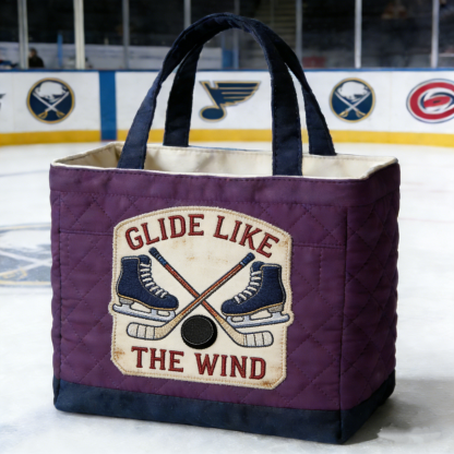 Handmade Quilted Sporty Tote Bag, Hockey Pattern Fabric Shoulder Handbag