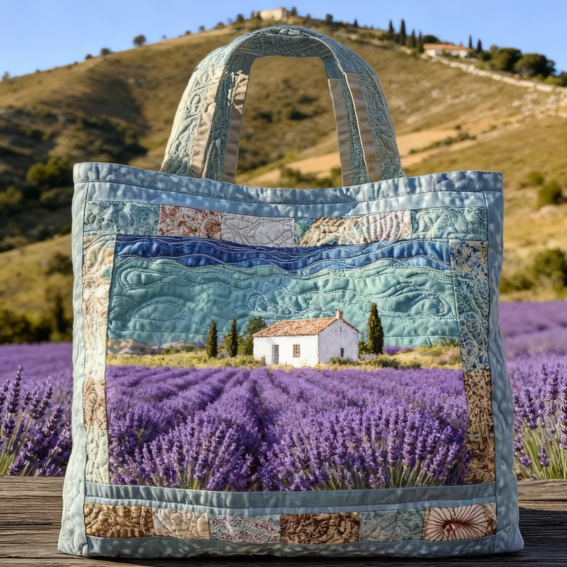 Pale Blue Lavender Quilted Tote Bag