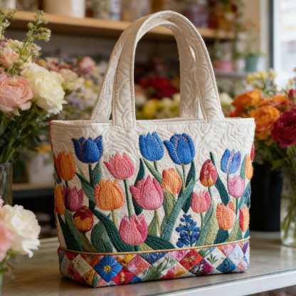 Multicolor Tulip Quilted Tote Bag