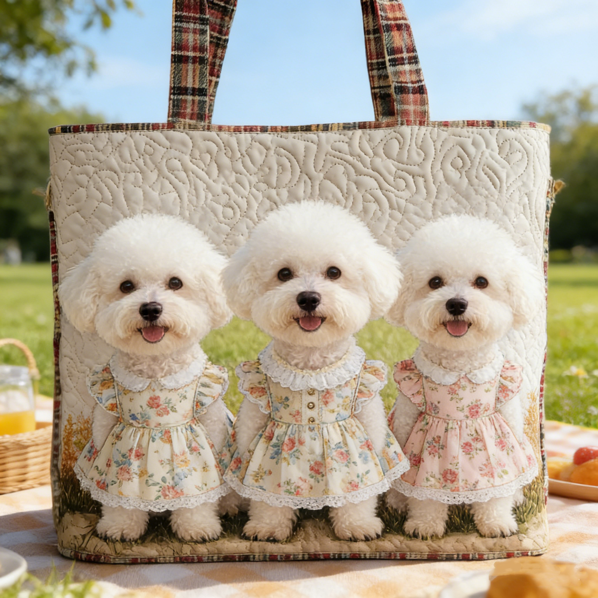 Bichon Frise Picnic Quilted Tote Bag EWXZ372