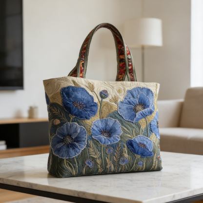 Blue Poppy Quilted Tote Bag EDC4729