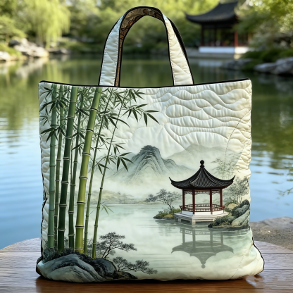 Chinese Bamboo & Pavilion Quilted Tote Bag ADE1357