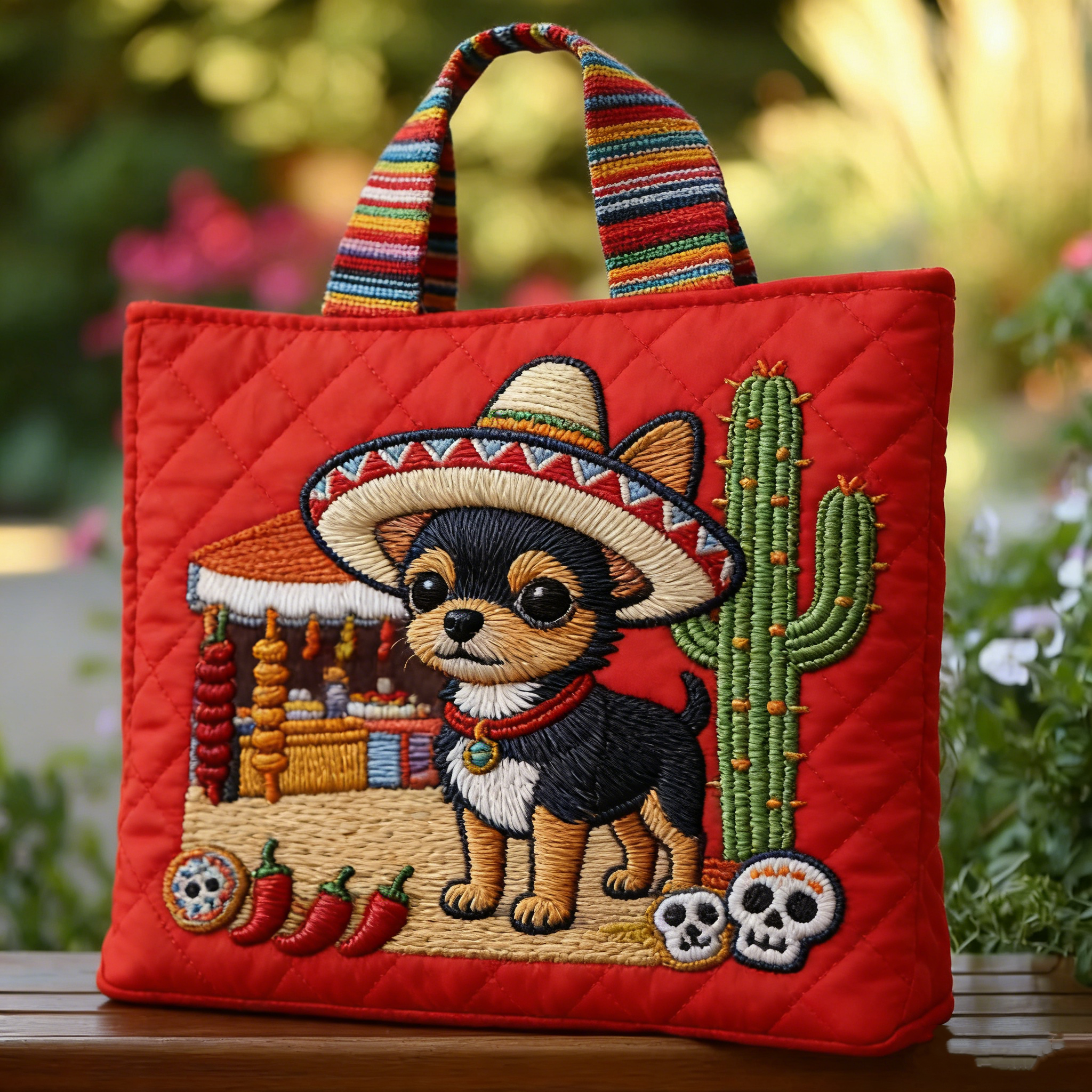 Quilted Mexican Chihuahua Tote Bag