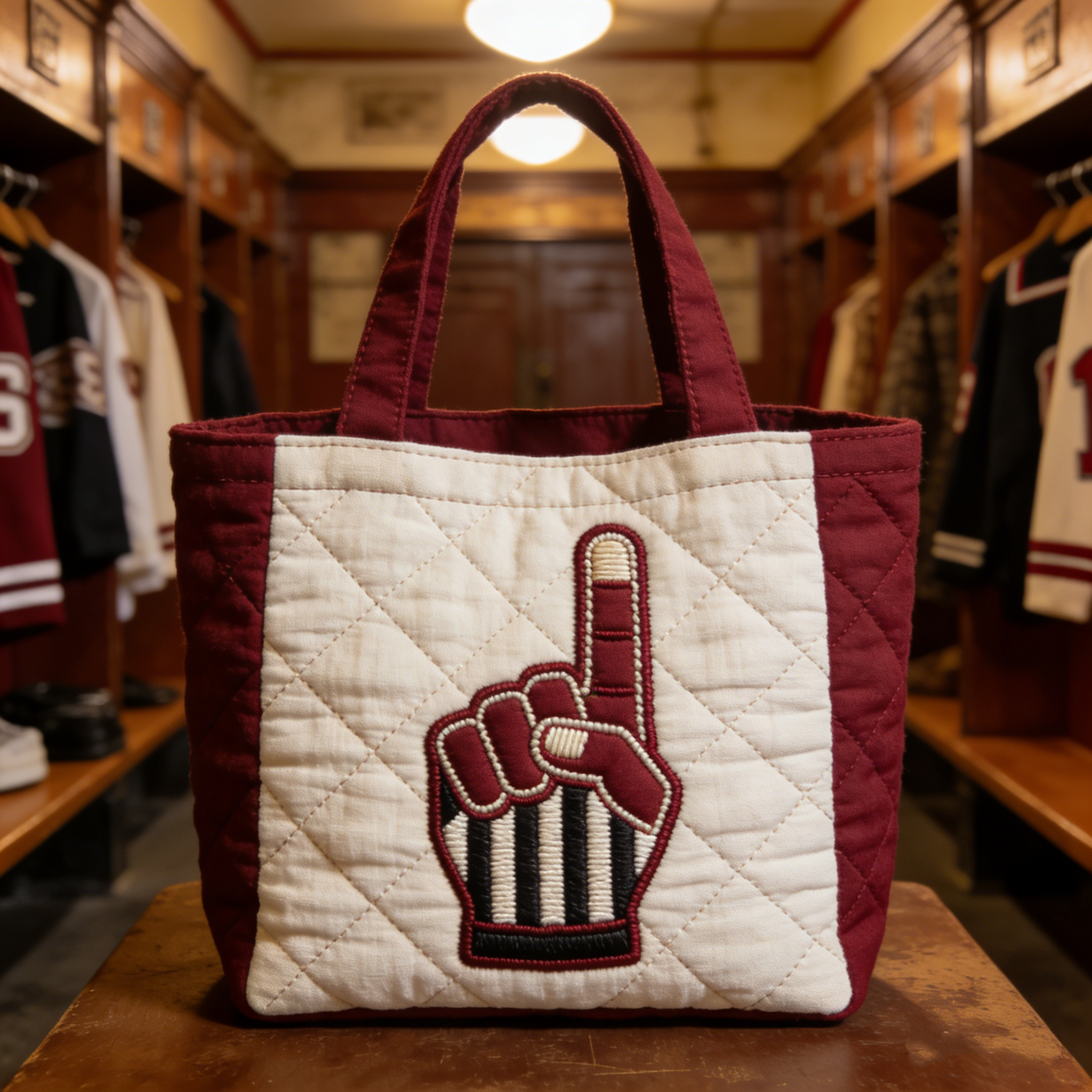 Handmade Quilted Sporty Tote Bag, Hockey Pattern Fabric Shoulder Handbag