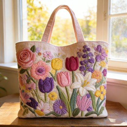 Blooming Flower Garden Quilted Tote Bag