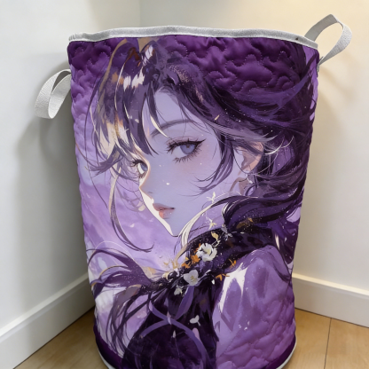 Midnight Purple Angel Anime Quilted Laundry Basket [Real Shot]