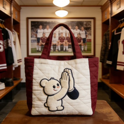 Handmade Quilted Sporty Tote Bag, Hockey Pattern Fabric Shoulder Handbag