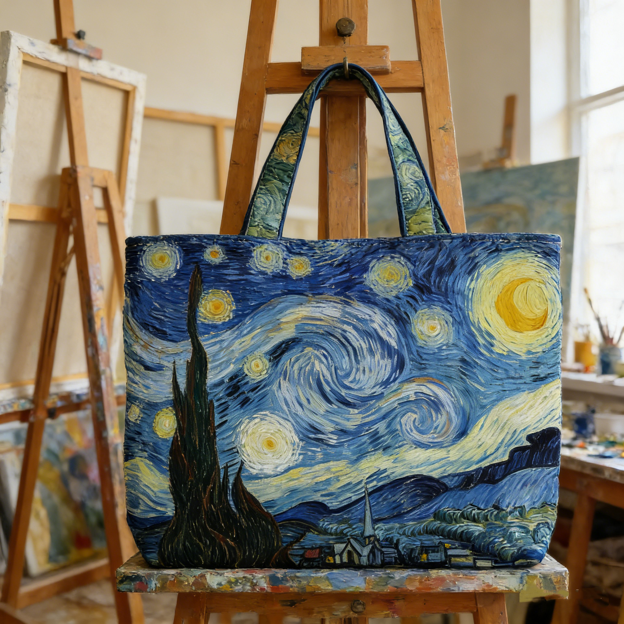 Van Gogh Starry Night Quilted Tote Bag EHJ695
