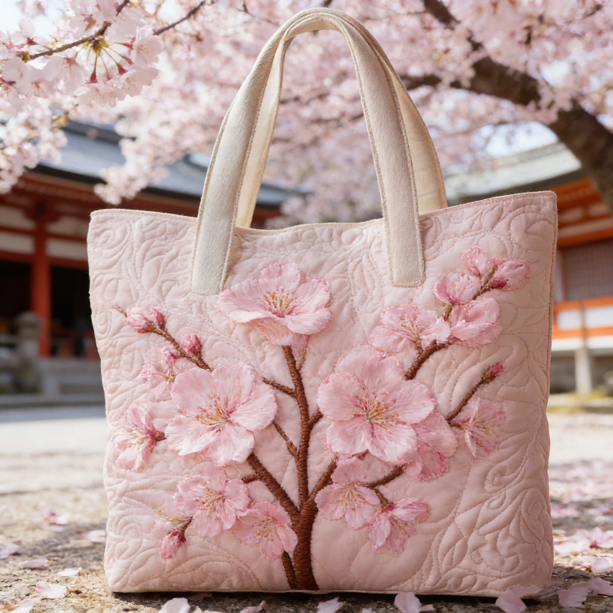 Pink Sakura Quilted Tote Bag