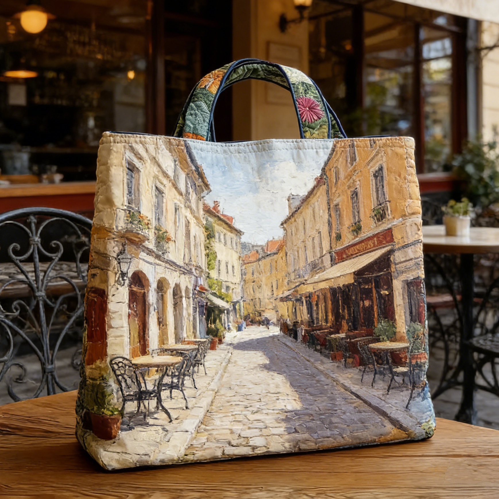 Parisian Street Scene Quilted Tote Bag UMG581