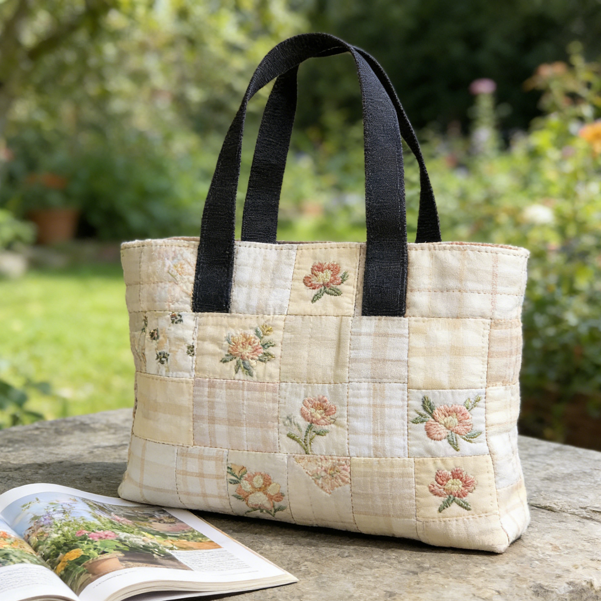 Cottagecore Floral Patchwork Quilted Tote Bag PHD8451