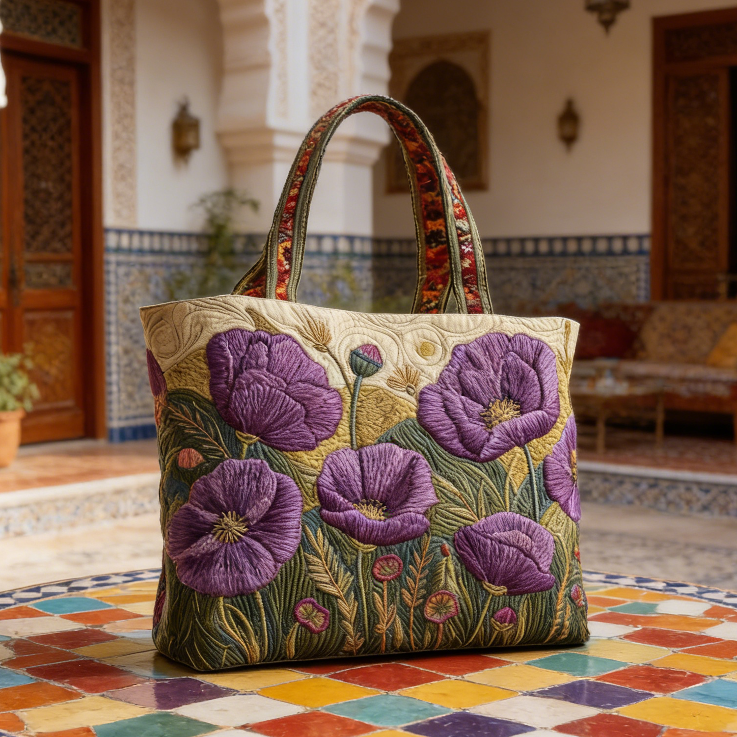 Purple Poppy Quilted Tote Bag RFV5681