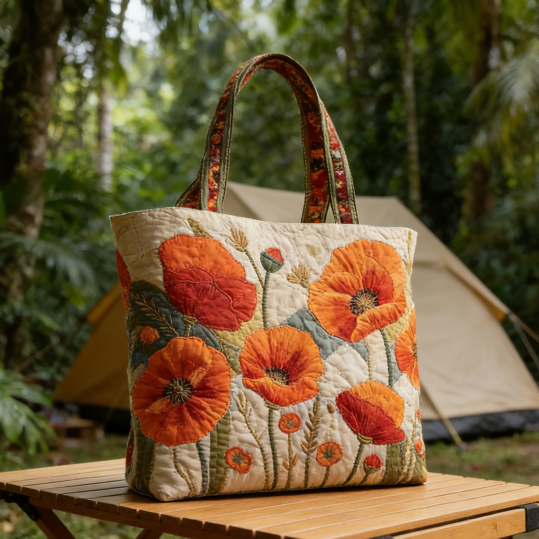 Orange Poppy Quilted Tote Bag TGB6534