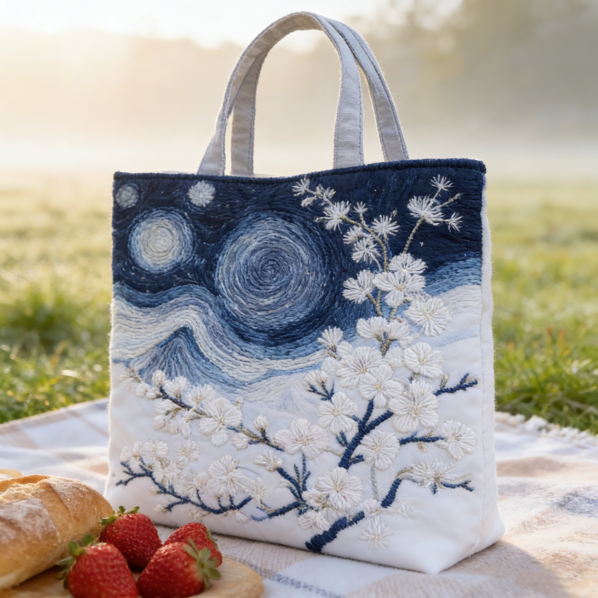 Van Gogh Starry Cherry Quilted Tote Bag RVSA9614