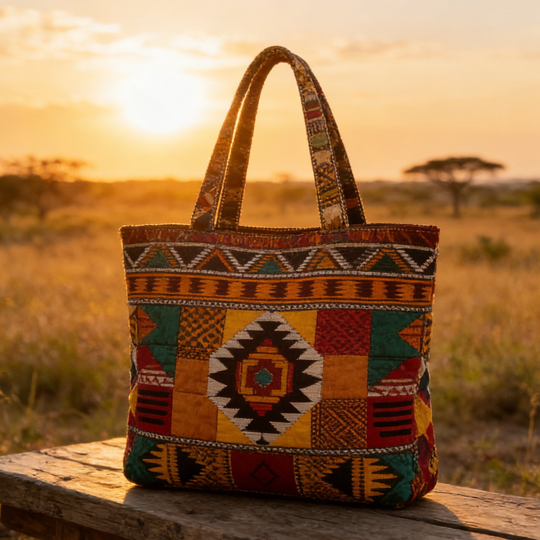 Kente Patchwork Quilted Tote Bag HWC529