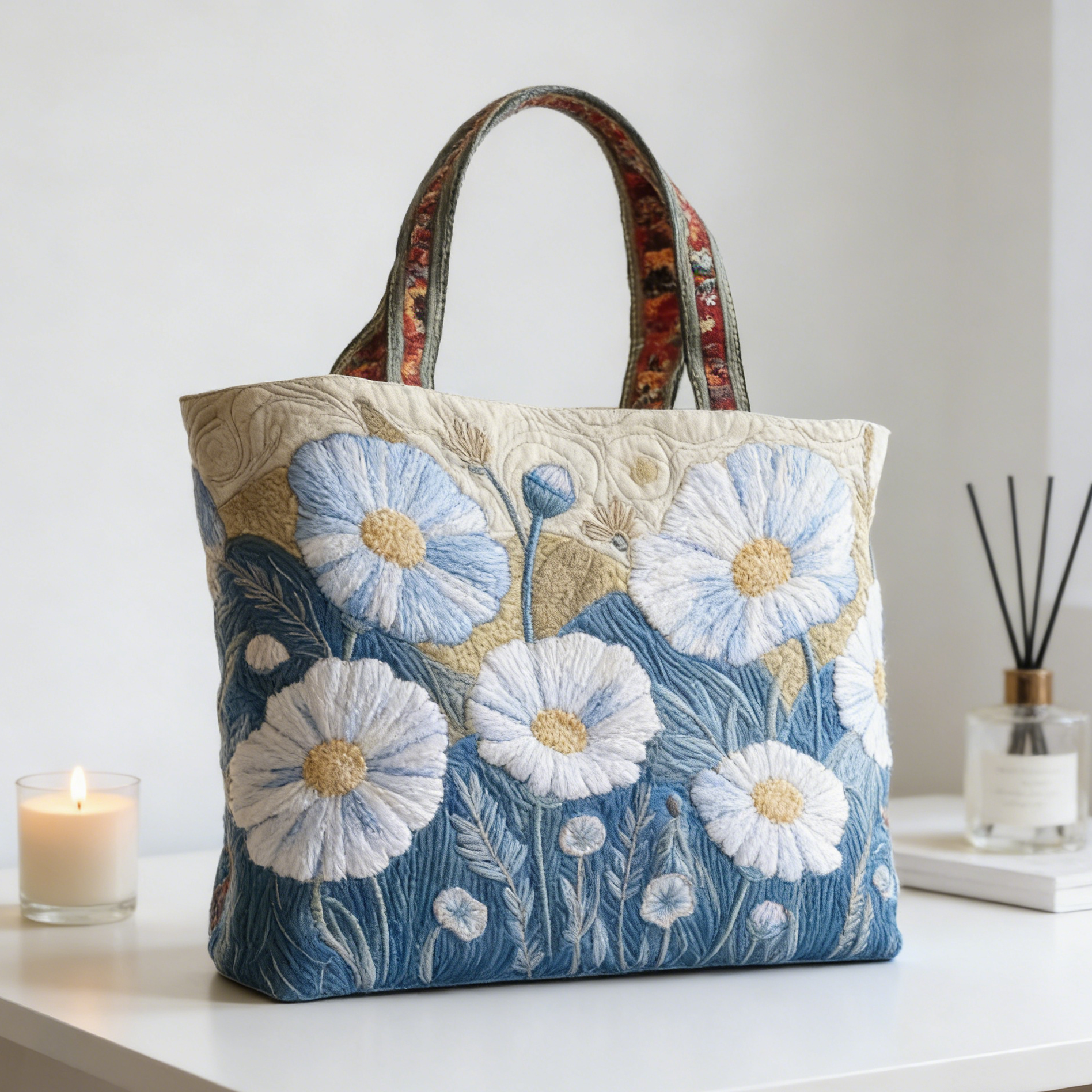 Blue Daisy Quilted Tote Bag UJM8365