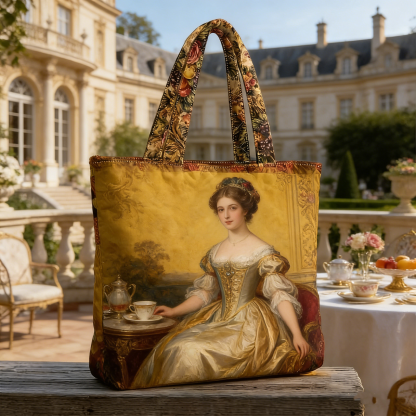 Victorian Lady Oil Painting Quilted Tote Bag DVP376