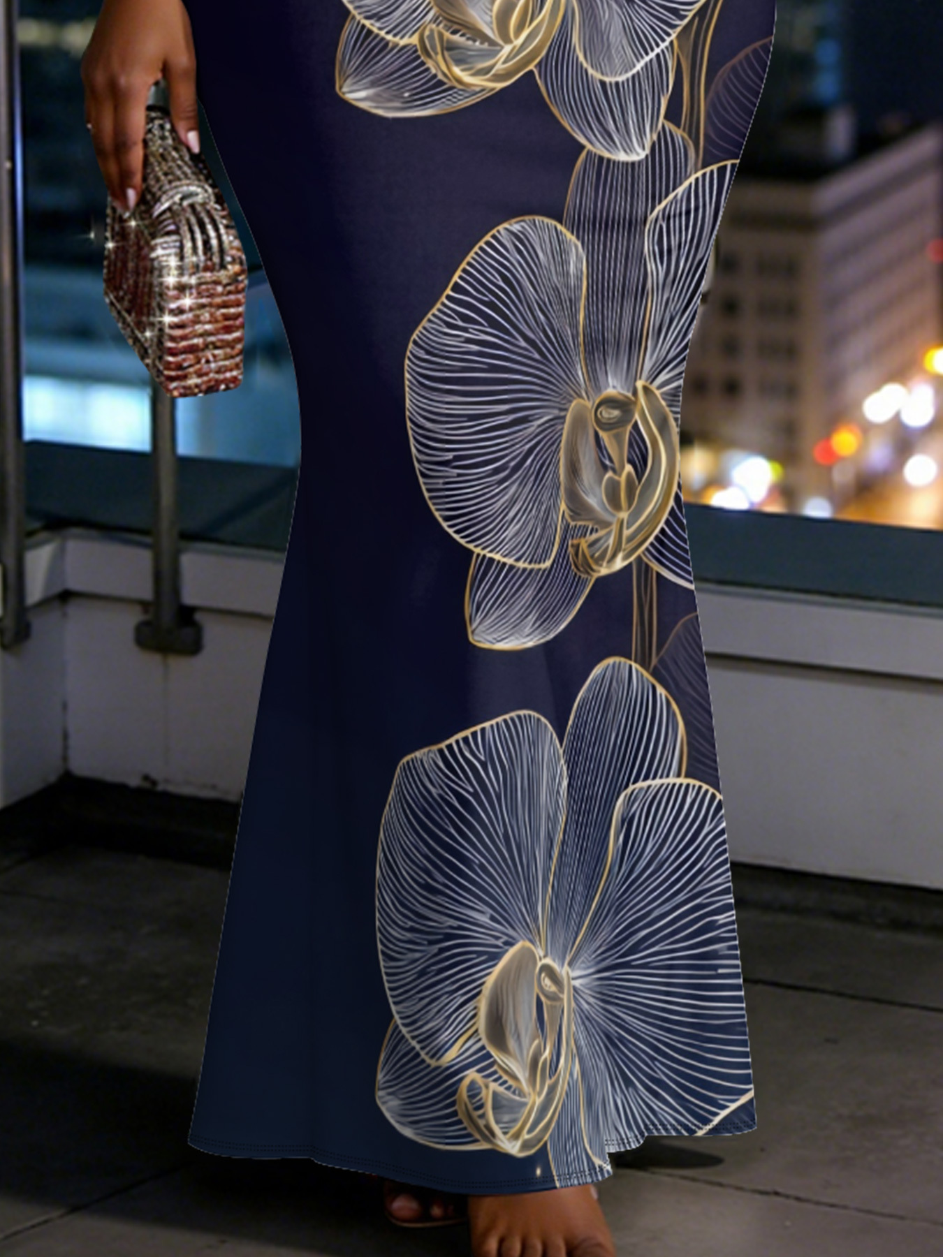 Luxury Gold Line Orchid Spaghetti Strap Mermaid Dress JLQT26935