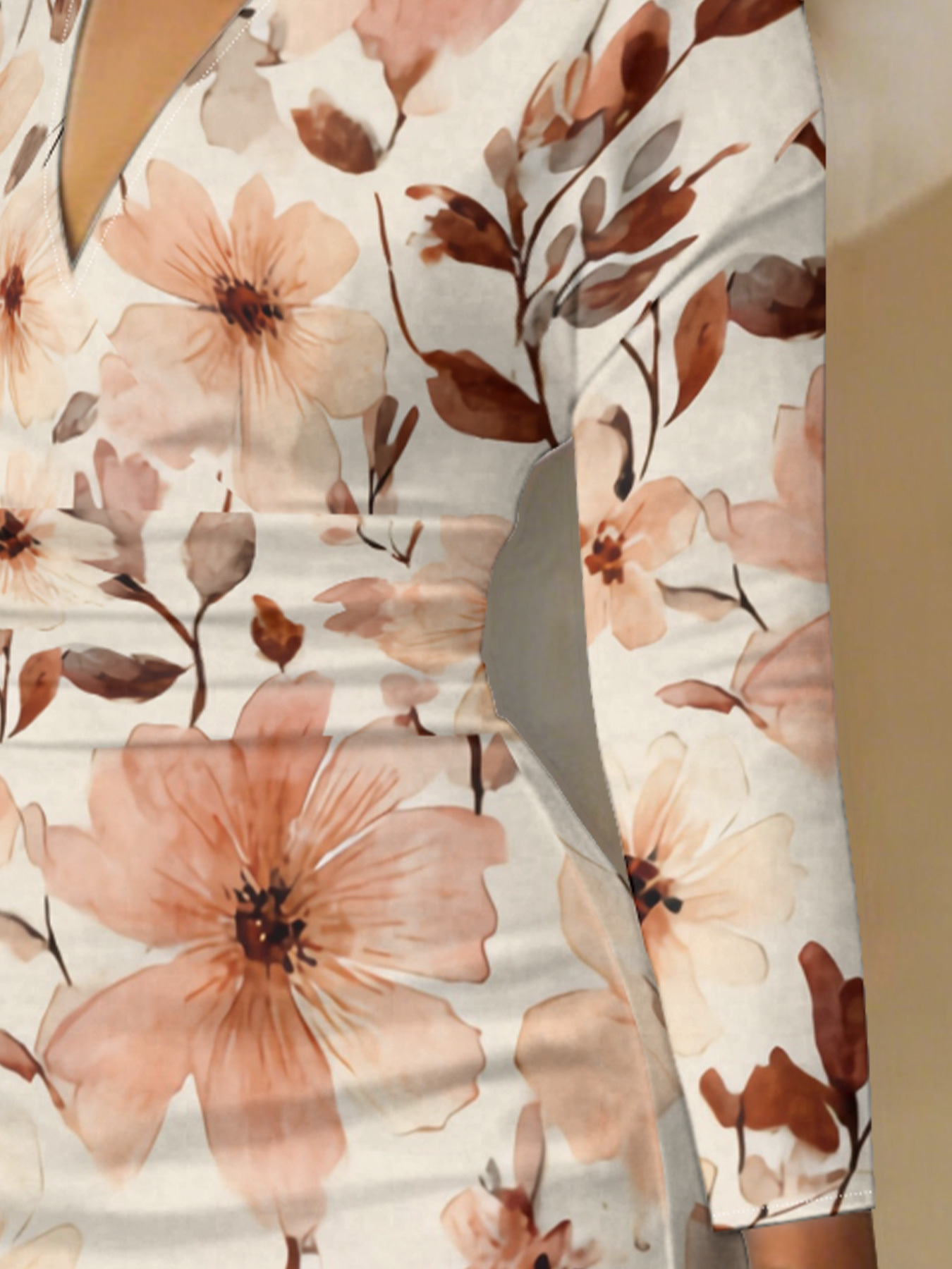 Watercolor Terracotta Floral V-Neck Bodycon Midi Dress VHP1496