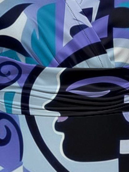 Abstract African Art Cap Sleeve V-Neck Midi Dress IYT99018