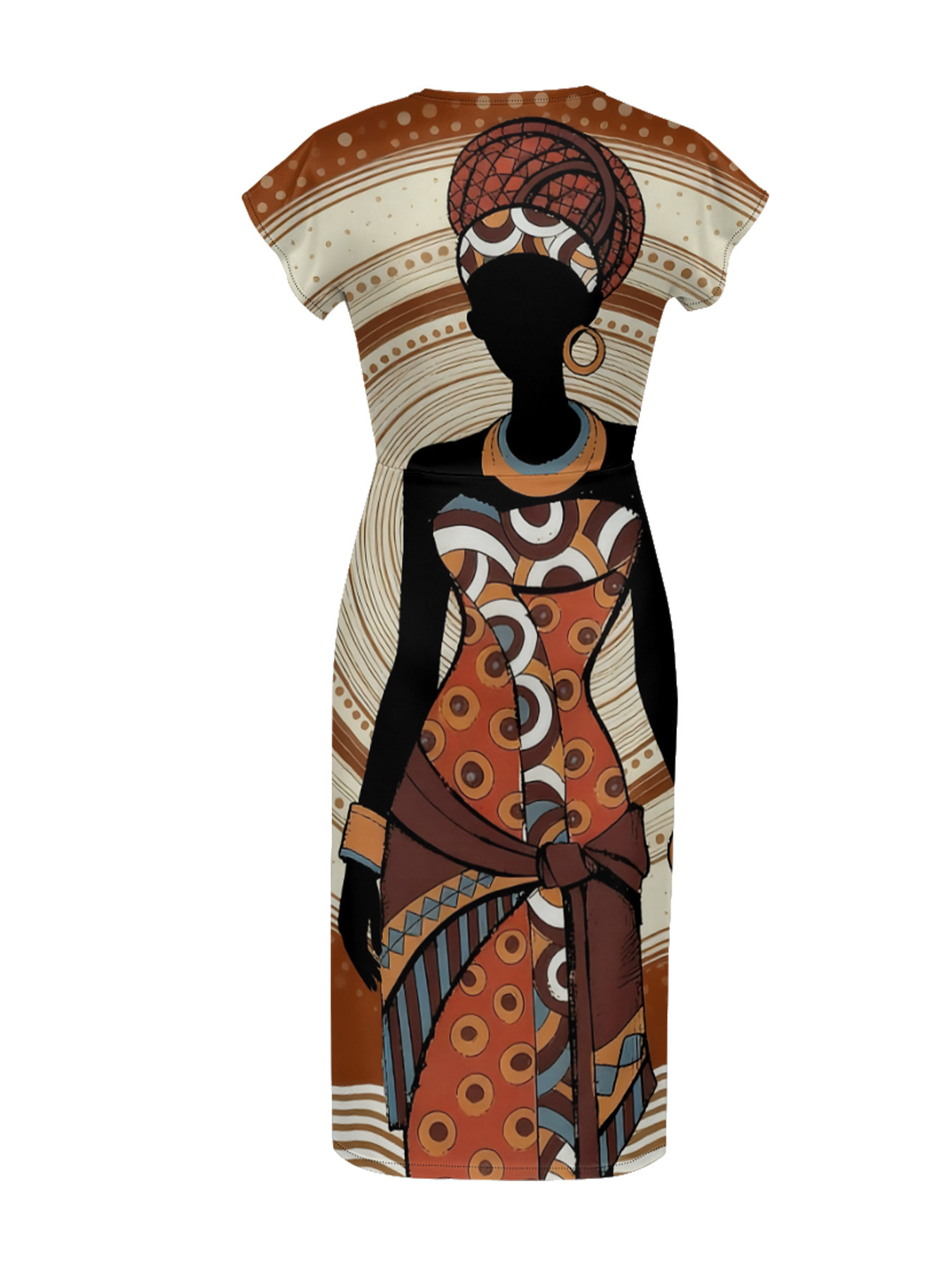 African Print Cap Sleeve V-Neck Midi Dress IJG7685